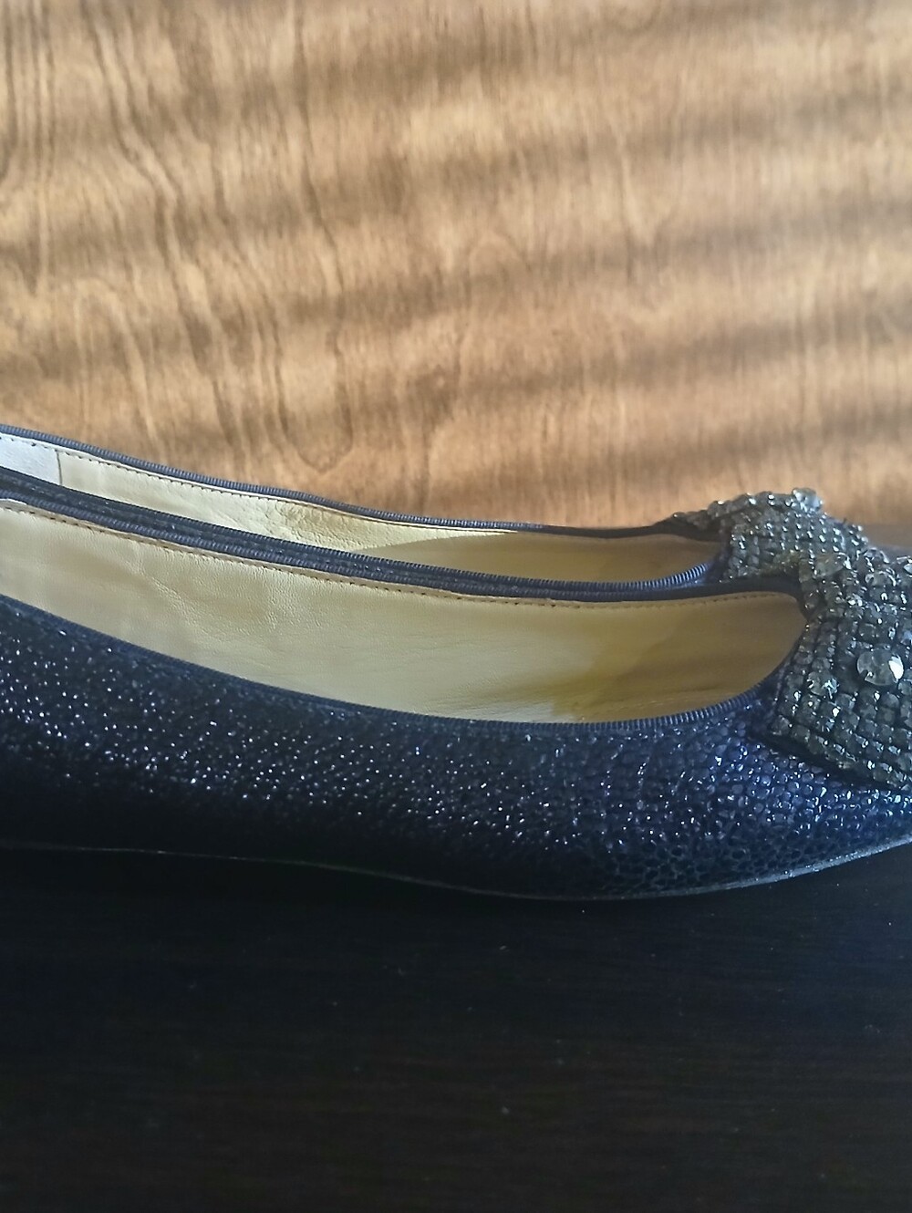 TORY BURCH black textured patent leather rhinestone flats - Picture 3 of 7